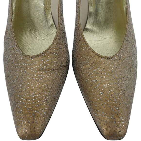 Stuart Weitzman Gold Silver Sparkly Fabric Pumps Women 8.5AAAA Dress Shoes Heels - Picture 5 of 16
